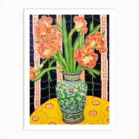 Flowers In A Vase Still Life Painting Gladiolus 2 Art Print