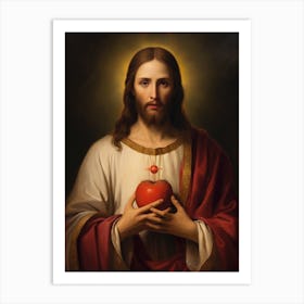 Sacred Heart Of Jesus, Oil On Canvas Portuguese School, 19th Century 014 Art Print