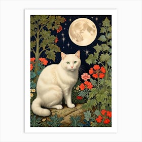 William Morris White Cat In The Moonlight Art Print