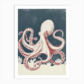 Octopus In The Ocean With Plants 2 Art Print