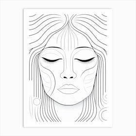 Simple Wavy Calm Face Line Drawing 2 Art Print
