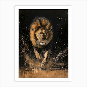 African Lion Night Hunt Acrylic Painting 1 Art Print