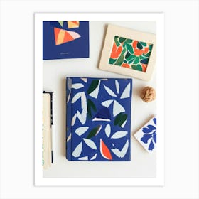 Blue And Orange Leaves Art Print