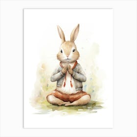 Bunny Practicing Yoga Rabbit Prints Watercolour 1 Art Print