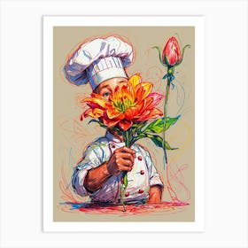 Chef Holding Flowers Art Print