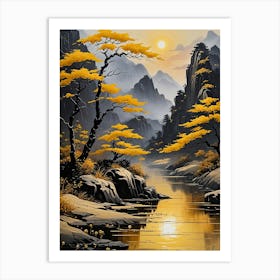 Golden Oriental Landscape no2 Póster