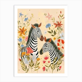 Folksy Floral Animal Drawing Zebra 2 Art Print