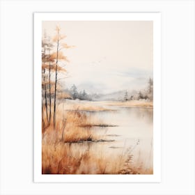 Lake In The Woods In Autumn, Painting 61 Art Print