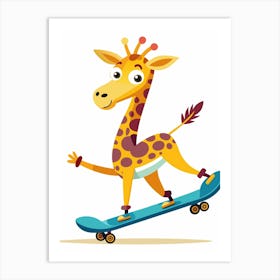 Giraffe On Skateboard Art Print