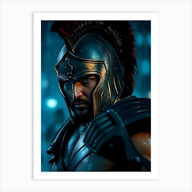 Spartan In Rain Portrait - Diverse Art Illustration 50 Art Print