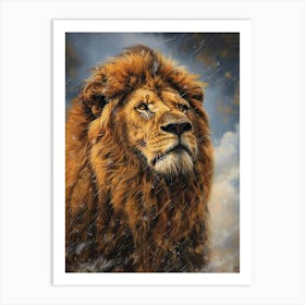 Barbary Lion Facing A Storm Acrylic Painting 2 Art Print