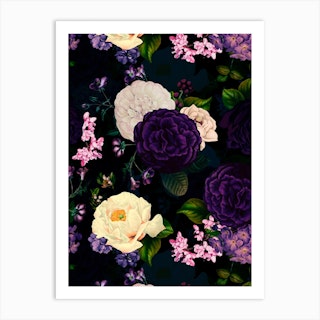 Antique Purple Dutch Night Garden Art Print