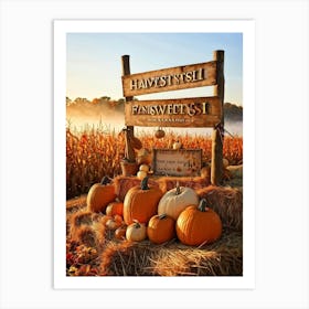 Autumn Harvest Celebration Pumpkins And Gourds Of Various Sizes Nestled In A Straw Bale Mound Flan (2) Art Print