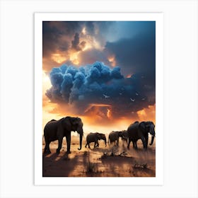 Elephants In The Desert Art Print