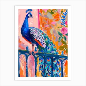 Brushstrokes Peacock On A Balcony  2 Art Print