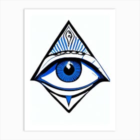 Eye Of Horus, Symbol, Third Eye Blue & White 1 Art Print