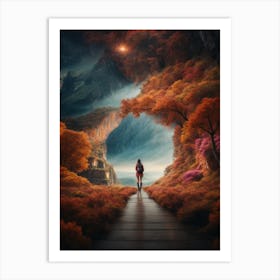 Woman Walking Through A Forest Art Print