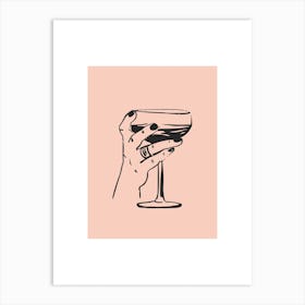 Hand With Cocktail In Pink And Black Art Print