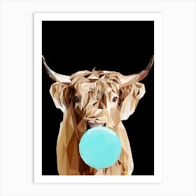 Highland Cow Chewing Bubble Gum Art Print