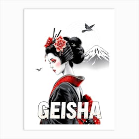 Geisha Illustration With Text Art Print