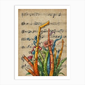 Saxophone And Flowers Art Print