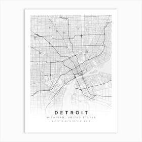 Detroit Michigan USA White Map Art Print