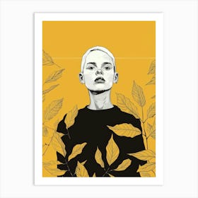 Portrait Of A Girl With Leaves Art Print