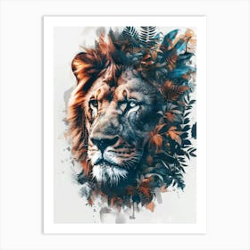 Double Exposure Realistic Lion With Jungle 7 Art Print