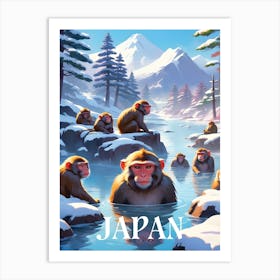 Japan Macaques in Hot Springs Art Print