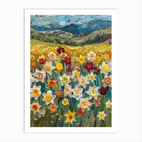 Daffodils Field Knitted In Crochet 3 Art Print