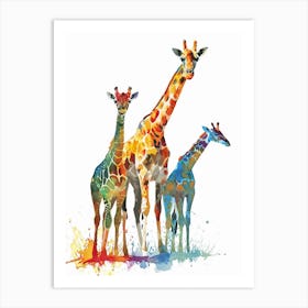 Giraffe Family Yellow & Blue Watercolour Art Print