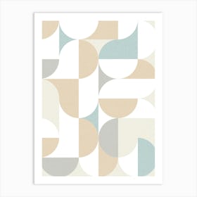 Mid-Mod playful geometric dots and shapes pattern blue grey sand pastels Art Print