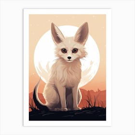 Fennec Fox Moon Illustration 1 Art Print