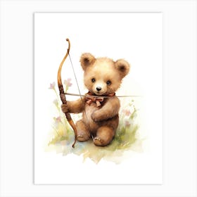 Archery Teddy Bear Painting Watercolour 1 Art Print