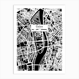 Cairo (Egypt) City Map — Hand-drawn map, vector black map Art Print