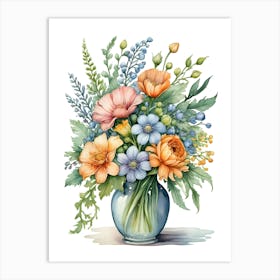 Watercolor Flowers In A Vase 11 Art Print