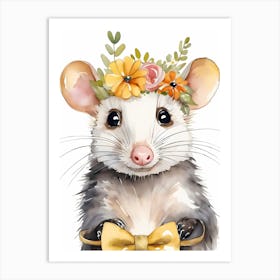 Baby Opossum Flower Crown Bowties Woodland Animal Nursery Decor (29) Result Art Print