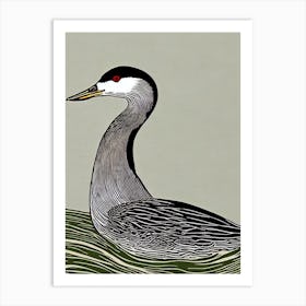 Grebe 3 Linocut Bird Art Print