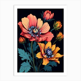 Flowers On A Black Background 10 Art Print