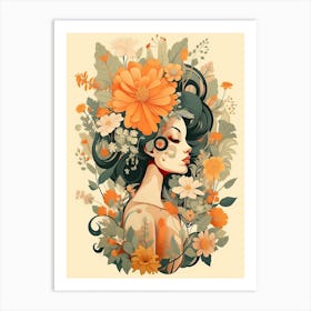 Bloom Body Woman Portrait Orange Tones 3 Art Print