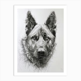 Norweigan Elkhound Dog Line Sketch 3 Art Print