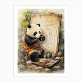 Panda Art Solving Puzzles Watercolour 2 Art Print