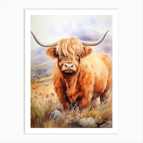 Warm Tones Watercolour Highland Cow 1 Art Print