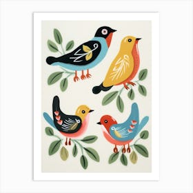 Folk Style Bird Painting Robin 2 Art Print