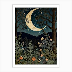 Moonlight In The Woods Style William Morris 1 Art Print 3 Art Print