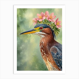 Heron With Flowers 1 Art Print