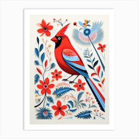 Scandinavian Bird Illustration Northern Cardinal 1 Art Print