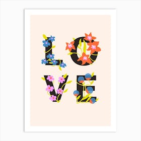 Love Floral Lettering Art Print
