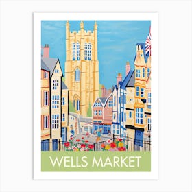 Wells Market Square England Green Travel Print Painting Cute Art Print