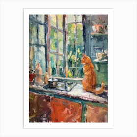 Orange Cat In The Kitchen Art Print